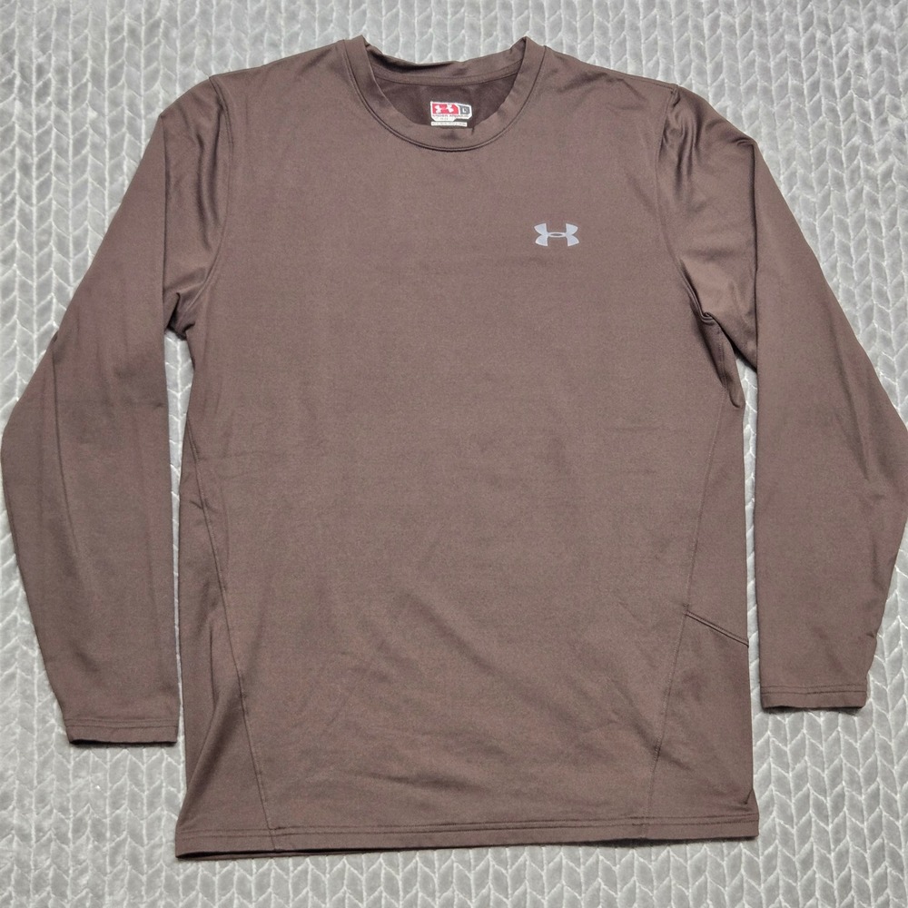 Under Armour ColdGear Mens Brown Fitted Long Sleeve Performance Shirt Large